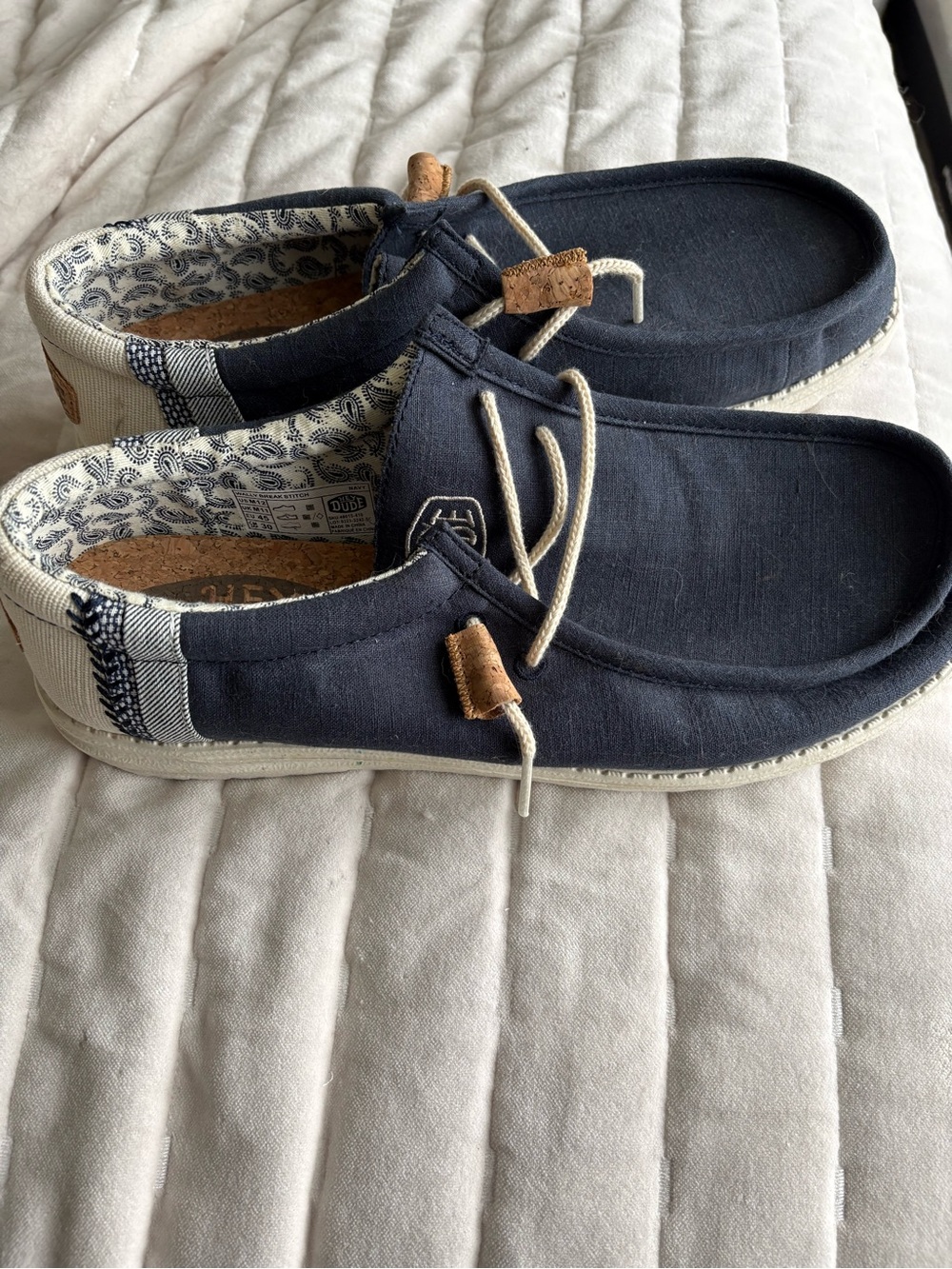 Hey Dude Navy Canvas Slip-On Shoes with Cork Accents - Picture 2 of 8